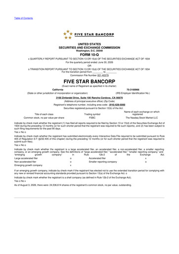 Thumbnail Five Star Bancorp 10-Q Quarterly Report FY2026 