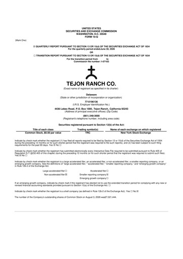 Thumbnail Tejon Ranch
 10-Q Quarterly Report FY2026 