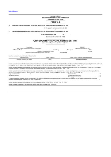 Thumbnail Orrstown Financial Services 10-Q Quarterly Report FY2026 