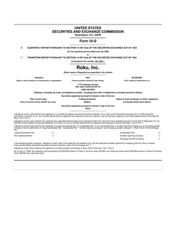 Thumbnail Roku 10-Q Quarterly Report FY2026 