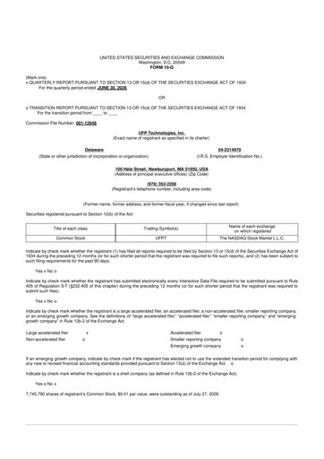 Vorschaubild UFP Technologies
 10-Q Quartalsbericht 2026 