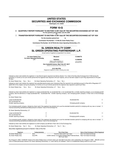 Thumbnail SL Green Realty
 10-Q Quarterly Report FY 