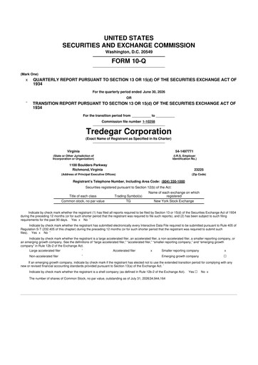 Miniature Tredegar 10-Q Rapport trimestriel 2026 
