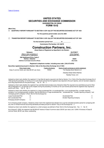Thumbnail Construction Partners
 10-Q Quarterly Report FY2026 