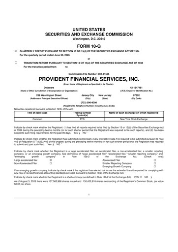 Vorschaubild Provident Financial Services 10-Q Quartalsbericht 2026 