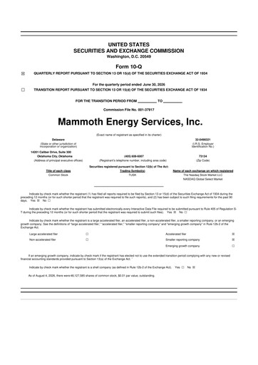 Vorschaubild Mammoth Energy Services 10-Q Quartalsbericht 2026 
