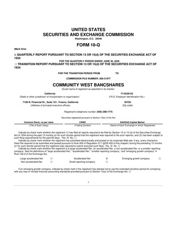 Thumbnail Community West Bancshares 10-Q Quarterly Report FY2026 