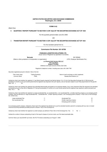 Miniature Pangaea Logistics Solutions 10-Q Rapport trimestriel 2026 
