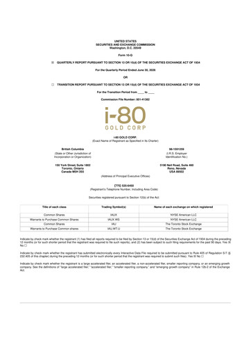 Miniature i-80 Gold 10-Q Rapport trimestriel 2026 