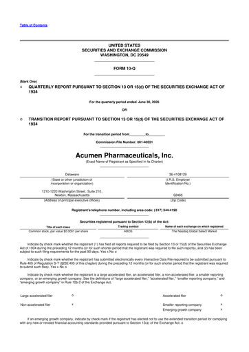 Thumbnail Acumen Pharmaceuticals 10-Q Quarterly Report FY2026 