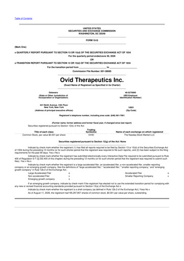 Miniature Ovid Therapeutics
 10-Q Rapport trimestriel 2026 