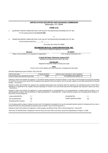 Thumbnail Richmond Mutual Bancorporation 10-Q Quarterly Report FY2026 