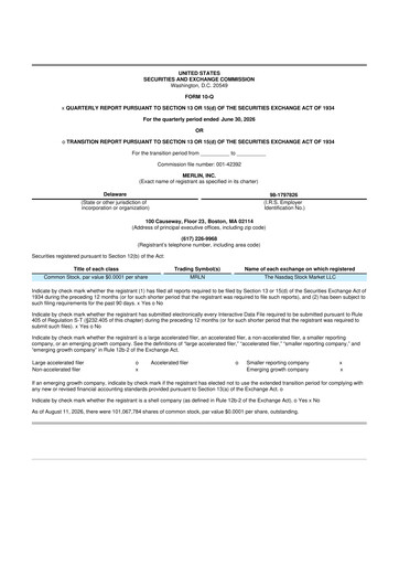 Vorschaubild Merlin, Inc. 10-Q Quartalsbericht 2026 