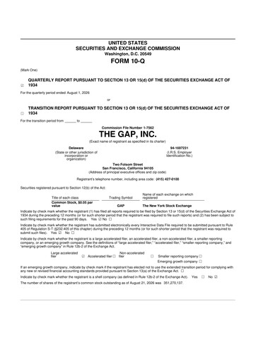 Thumbnail Gap Inc.
 10-Q Quarterly Report FY2026 