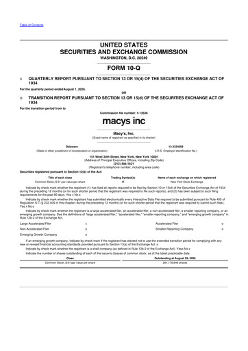 Thumbnail Macy's
 10-Q Quarterly Report FY2026 