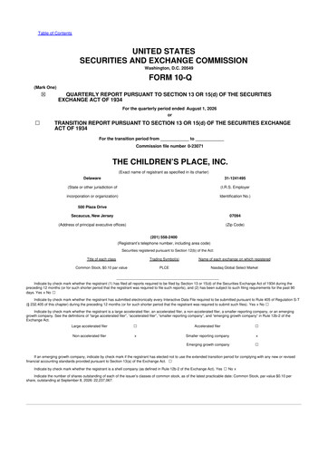 Thumbnail The Children's Place
 10-Q Quarterly Report FY2026 