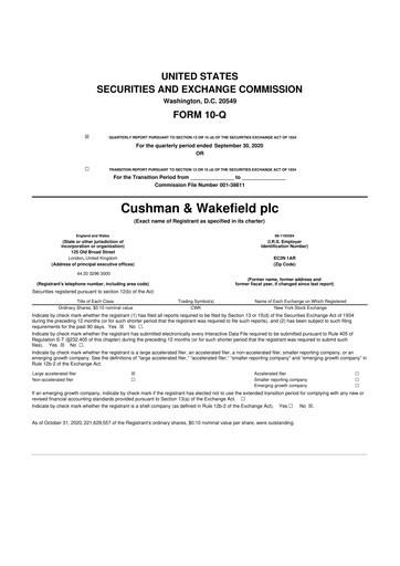 Thumbnail Cushman & Wakefield
 10-Q Quarterly Report FY2020 