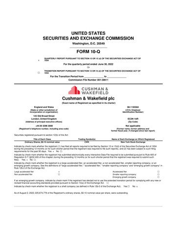 Thumbnail Cushman & Wakefield
 10-Q Quarterly Report FY2022 