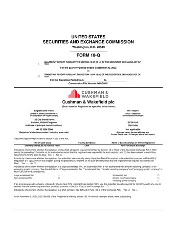 Thumbnail Cushman & Wakefield
 10-Q Quarterly Report FY2022 