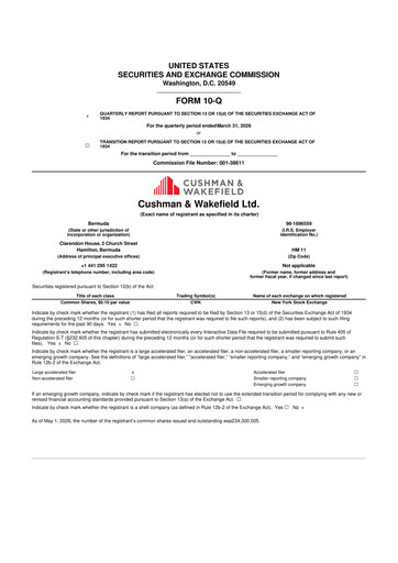 Thumbnail Cushman & Wakefield
 10-Q Quarterly Report FY 