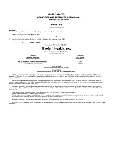 Thumbnail Evolent Health 10-Q Quarterly Report FY2018 