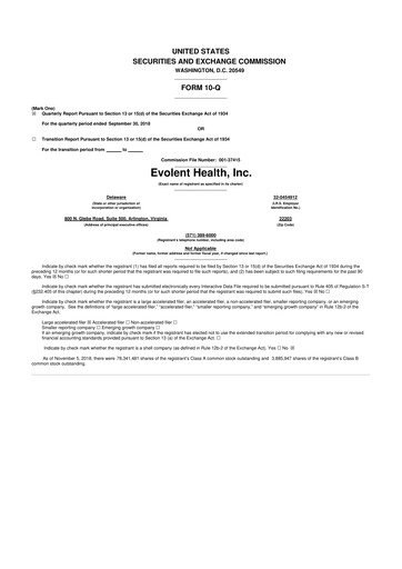 Thumbnail Evolent Health 10-Q Quarterly Report FY2018 