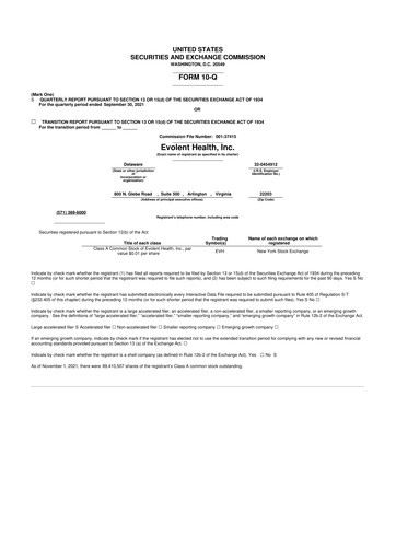 Thumbnail Evolent Health 10-Q Quarterly Report FY2021 
