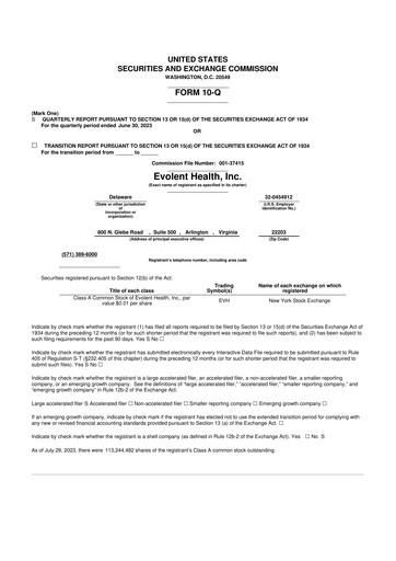 Thumbnail Evolent Health 10-Q Quarterly Report FY2023 