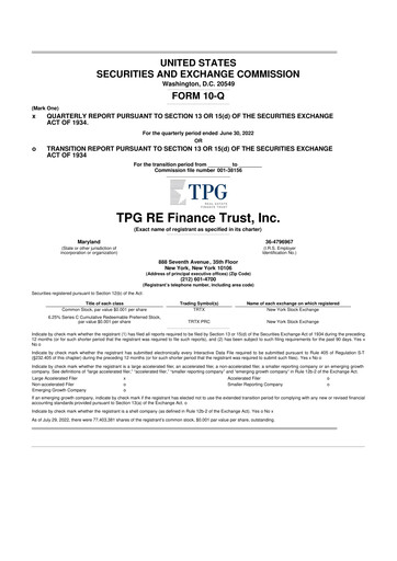 Thumbnail TPG Real Estate Finance Trust
 10-Q Quarterly Report FY2022 