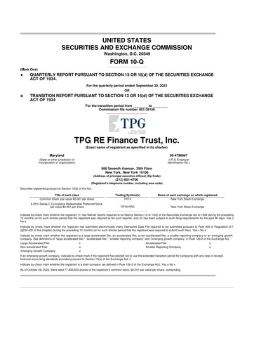 Thumbnail TPG Real Estate Finance Trust
 10-Q Quarterly Report FY2022 