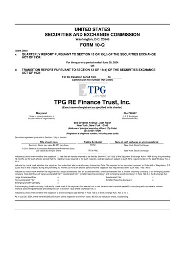 Thumbnail TPG Real Estate Finance Trust
 10-Q Quarterly Report FY2024 