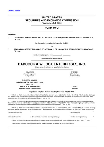 Thumbnail Babcock & Wilcox
 10-Q Quarterly Report FY2015 
