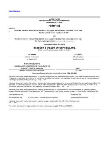 Thumbnail Babcock & Wilcox
 10-Q Quarterly Report FY2016 