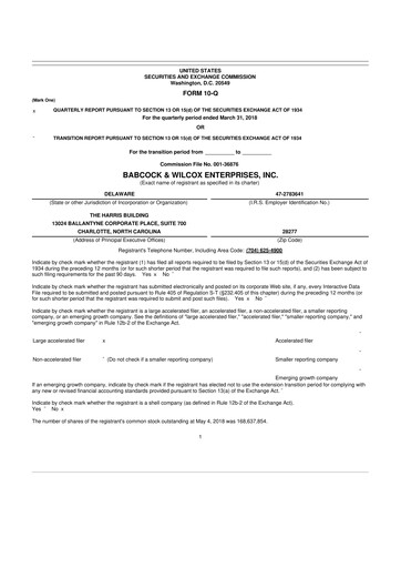 Thumbnail Babcock & Wilcox
 10-Q Quarterly Report FY2018 