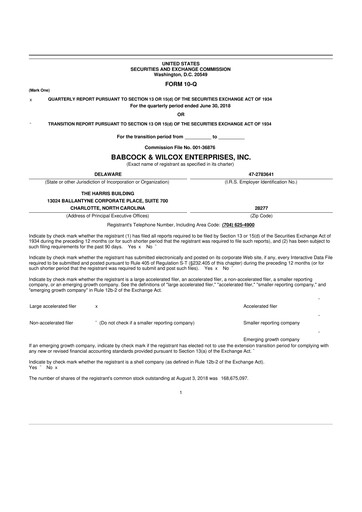 Thumbnail Babcock & Wilcox
 10-Q Quarterly Report FY2018 