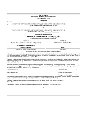 Thumbnail Babcock & Wilcox
 10-Q Quarterly Report FY2018 