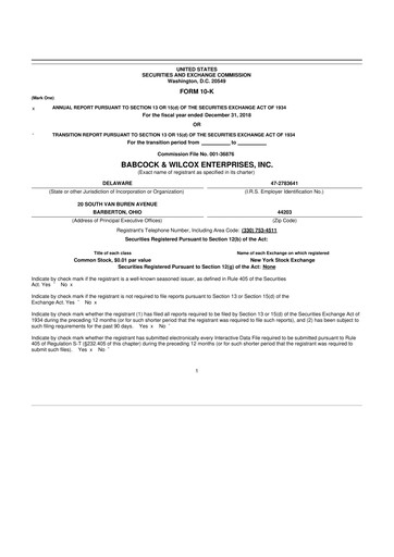 Miniature Babcock & Wilcox
 10-K Rapport annuel 2018