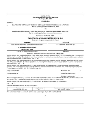 Thumbnail Babcock & Wilcox
 10-Q Quarterly Report FY2019 