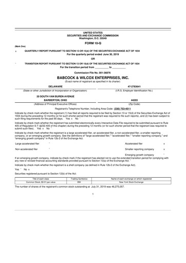 Thumbnail Babcock & Wilcox
 10-Q Quarterly Report FY2019 