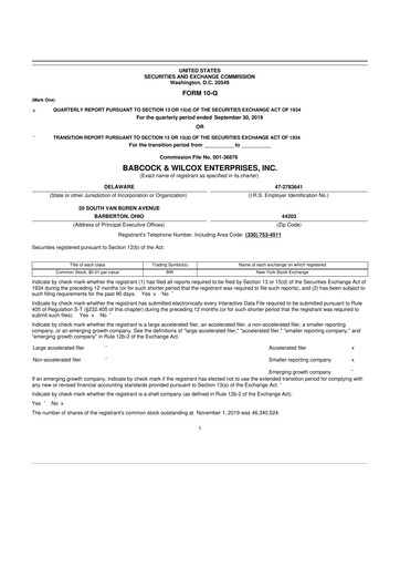 Thumbnail Babcock & Wilcox
 10-Q Quarterly Report FY2019 