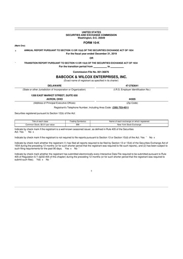 Miniature Babcock & Wilcox
 10-K Rapport annuel 2019