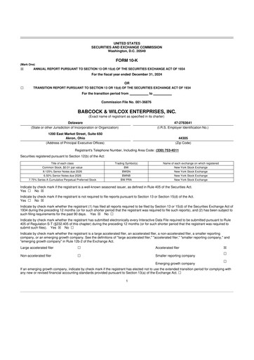 Miniature Babcock & Wilcox
 10-K Rapport annuel 2024