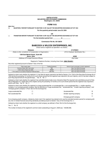 Miniature Babcock & Wilcox
 10-Q Rapport trimestriel 2026 
