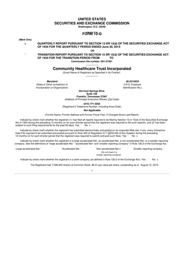 Thumbnail Community Healthcare Trust 10-Q Quarterly Report FY 