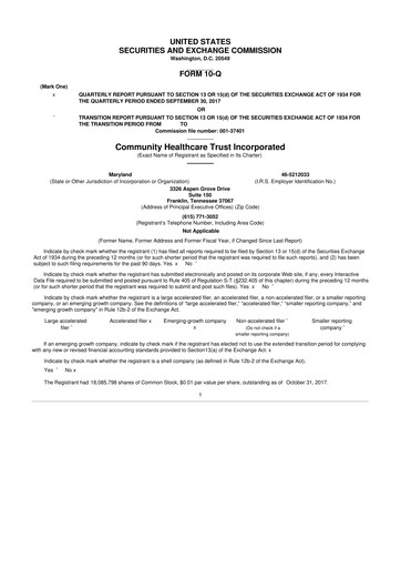Thumbnail Community Healthcare Trust 10-Q Quarterly Report FY2017 
