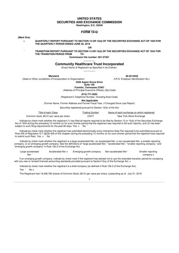 Thumbnail Community Healthcare Trust 10-Q Quarterly Report FY2019 