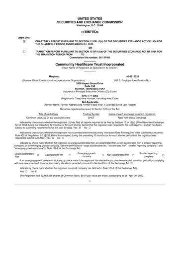Thumbnail Community Healthcare Trust 10-Q Quarterly Report FY2020 