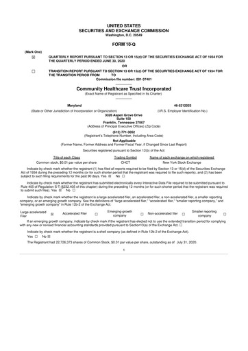Thumbnail Community Healthcare Trust 10-Q Quarterly Report FY2020 