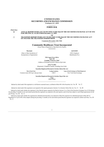 Thumbnail Community Healthcare Trust 10-K Annual Report 2020
