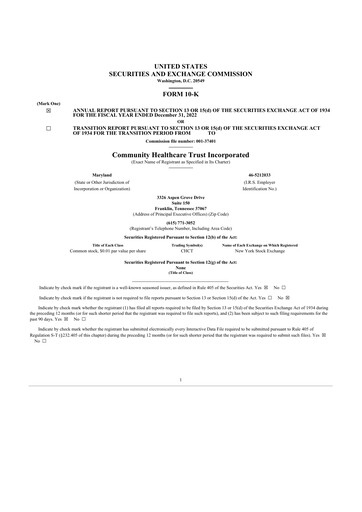 Thumbnail Community Healthcare Trust 10-K Annual Report 2022